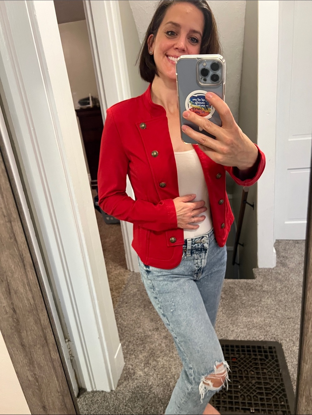 Red Military-Style Women's Jacket